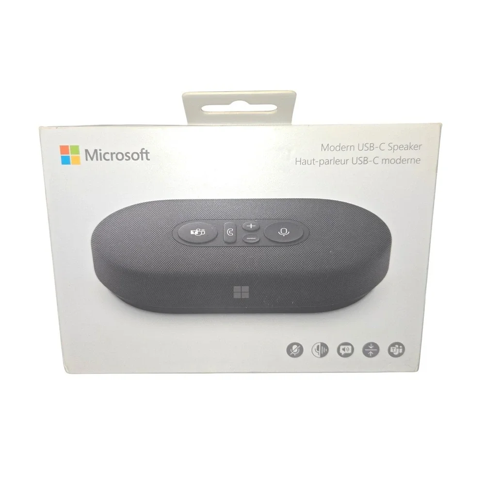Microsoft Modern USB-C Speaker Black Model 1990 MS Teams Certified Wired Case